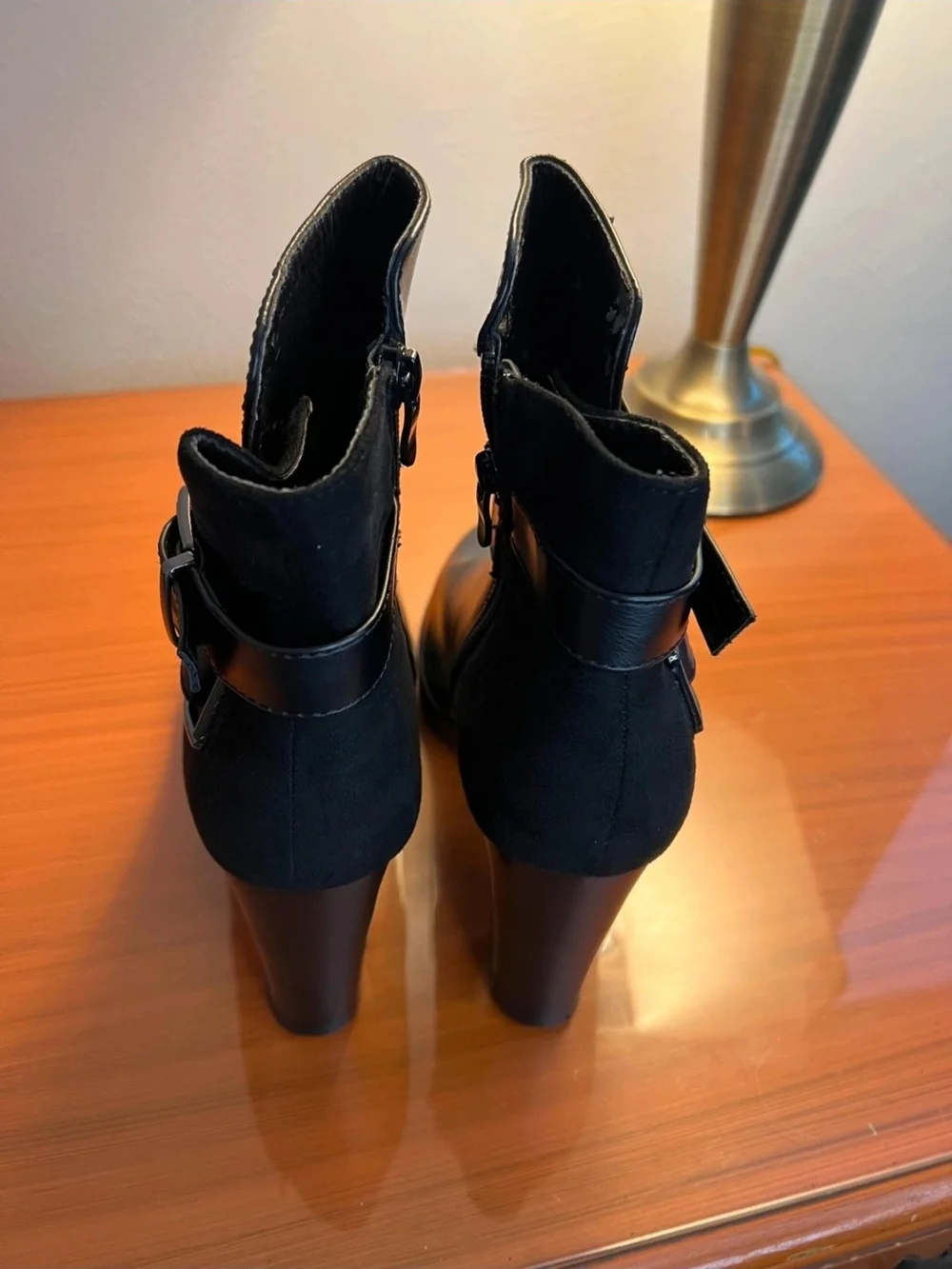 Black Women's High Heel Ankle Boot with Buckle Strap